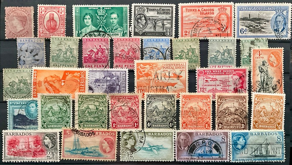 British Commonwealth 1863/1948 - Good game in 5 trading cards, Jamaica, Trinidad, Barbados, Malta, Fiji, Natal. - Michel #4.3