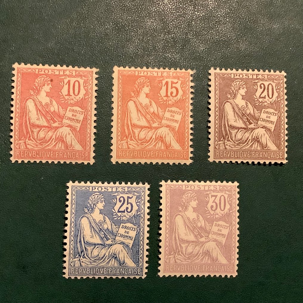 法国 1902 - Mouchon Retouchez - 居中 - MNH - 已检验 Brun - Yvert 124/128 #1.0