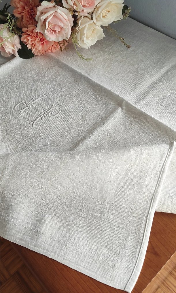 6 tovaglioli ricamo a mano grandi cifre - Serviet (6)  - 71 cm - 67 cm - Antikke sengelinned og tilbehør #4.3