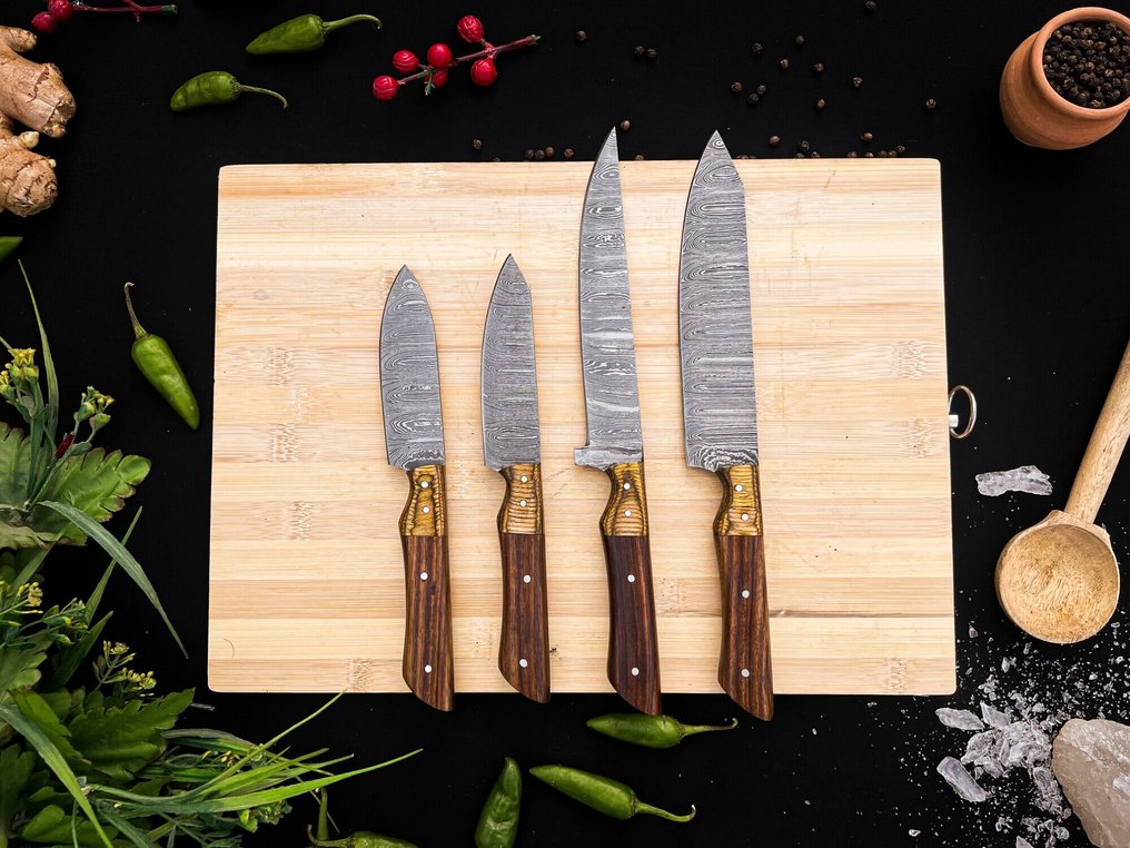 厨刀 -  厨房厨师刀具套装，适合室内外日常使用（FK-153） - 美国玫瑰木手柄和1095/15N0折叠钢 - 美国 - 厨房刀具套装 #4.3