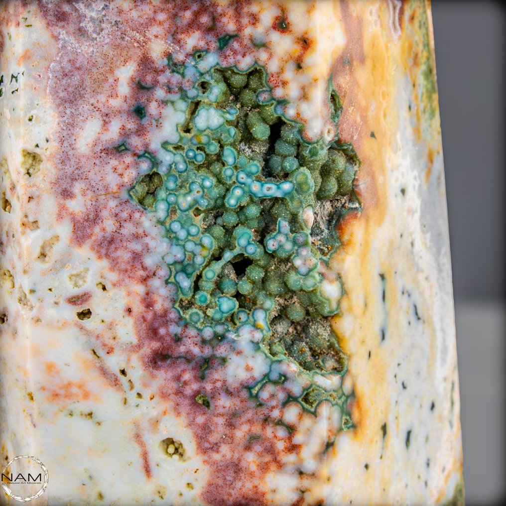 Obélisque Ocean-Jasper Naturel 4.Ader – intensément coloré et exceptionnellement structuré- 855.58 g #2.1