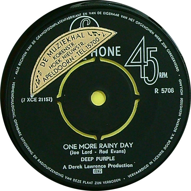 Deep Purple - Hush / One More Rainy Day - Multiple titles - 45 RPM 7" Single - 1st Pressing - 1968 #3.2