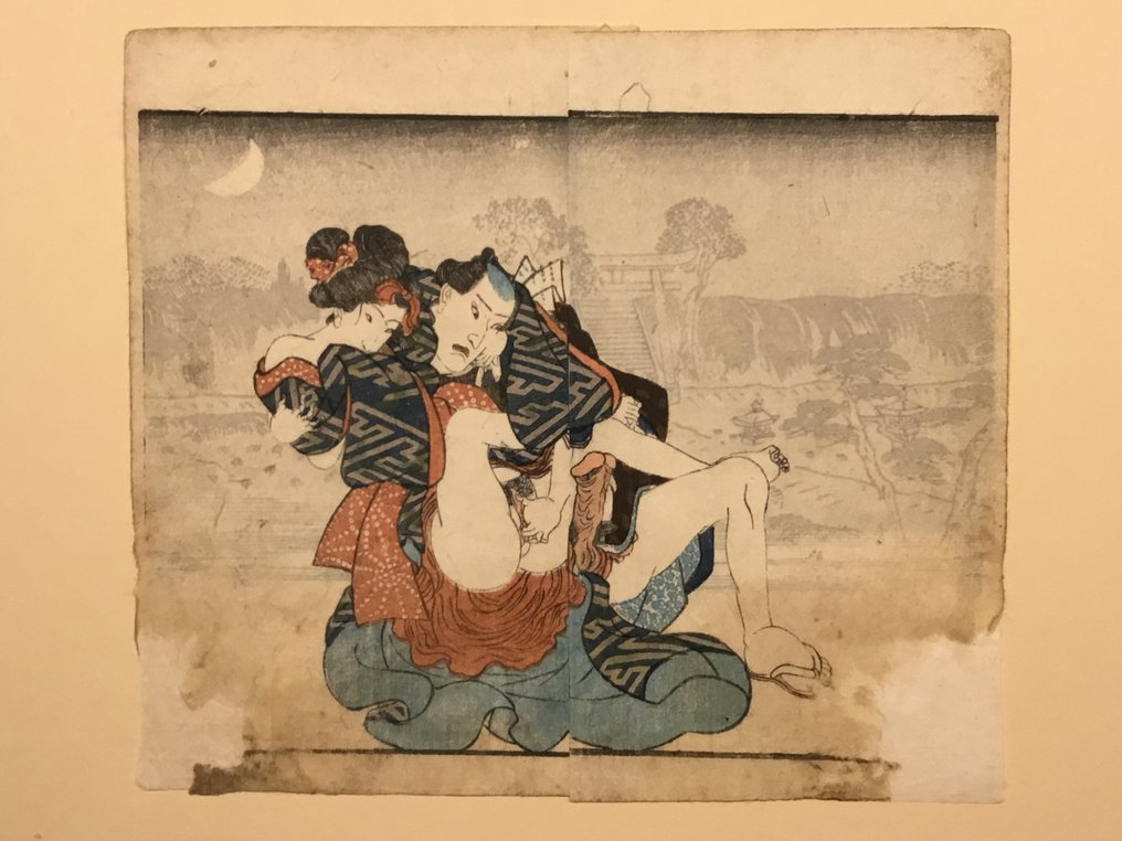 Twee shunga voorstelling van twee geliefden in actie - Άγνωστος καλλιτέχνης - Ιαπωνία - Τέλη της περιόδου Edo  (χωρίς τιμή ασφαλείας) #2.1