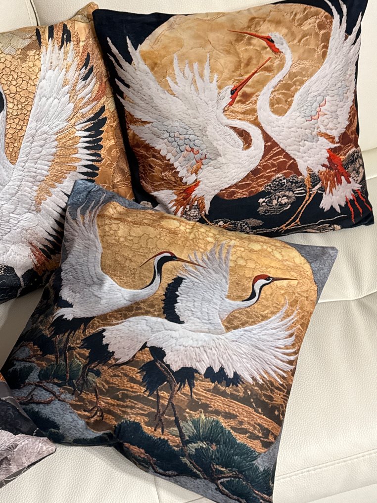 San Leucio top quality 5 μαξιλάρια διπλής όψης με εφέ κεντήματος με υδρόβια πουλιά. - Μαξιλάρι (5) #4.3