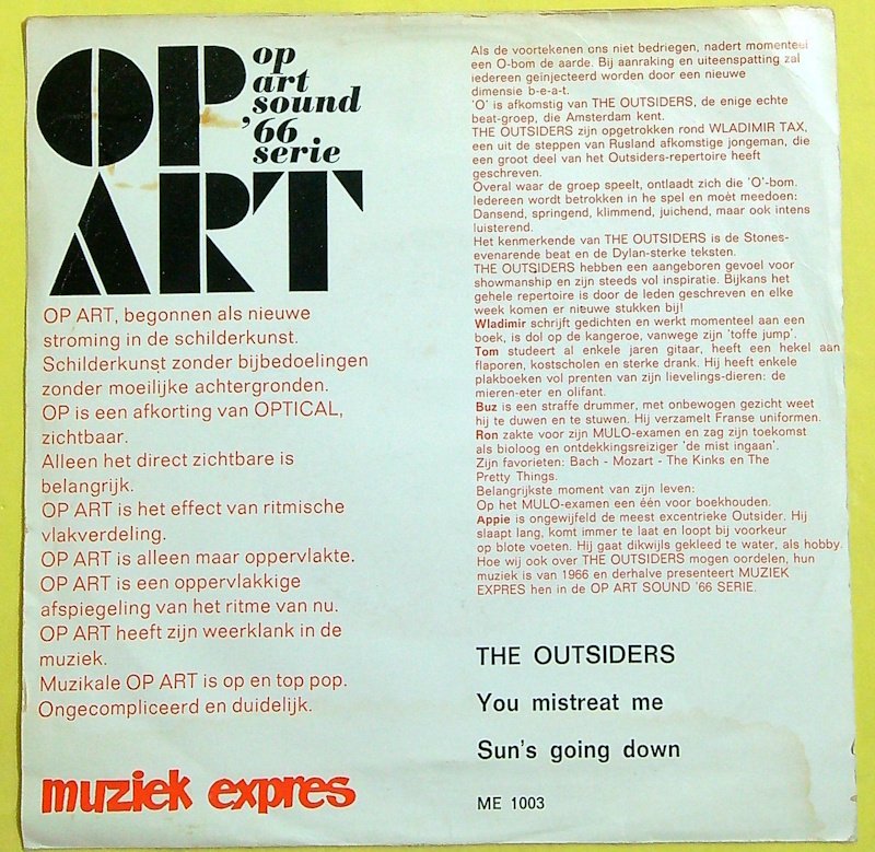 The Outsiders - You mistreat me / Sun's going down (1966 1st pressing 45) - Multiple titles - 45 RPM 7" Single - 1st Pressing - 1965 #1.0