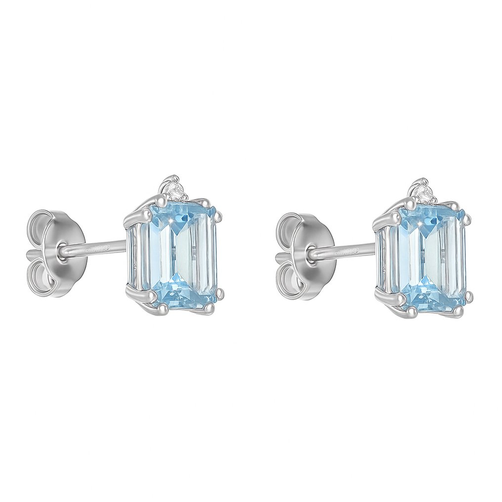 Drop fülbevaló - 18 kt. Fehér arany -  1.64ct. tw. Akvamarin - Gyémánt #4.3