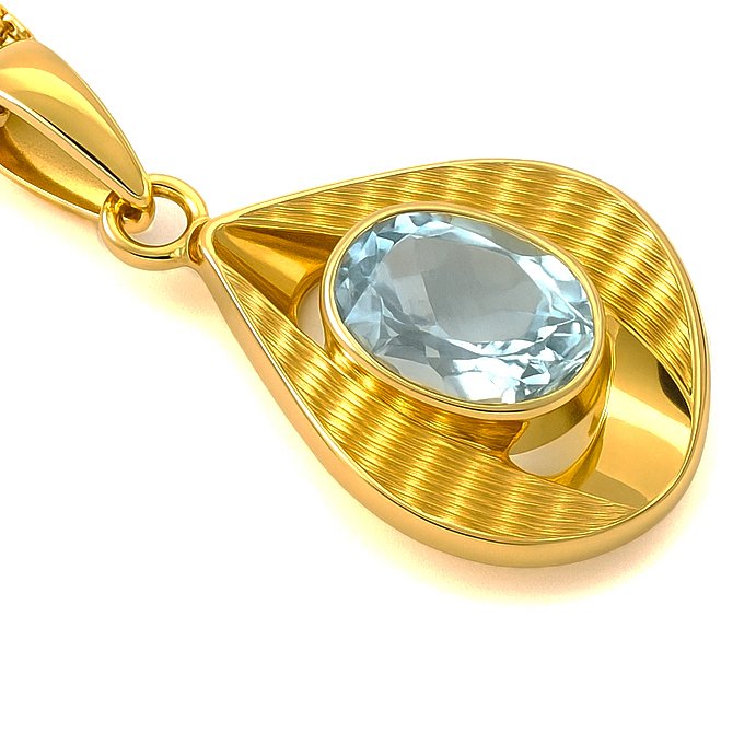 Collier avec pendentif - 18 carats Or jaune - 1.85ct. tw. Aigue-marine #2.1