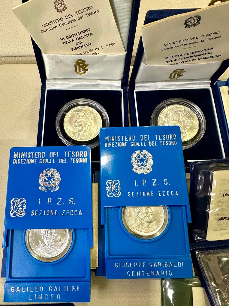 Olaszország. 1974 / 1995 - gruppo di 10 monete argento Lire 500 / 5.000 / 10.000 FDC  (Nincs minimálár) #3.2