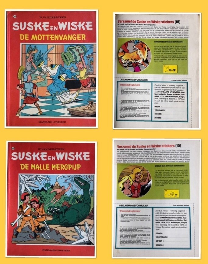Suske en Wiske -142. De mottenvanger / 143. De malle mergpijp - Inclusief rebusblad + sticker. - 2 Album - First edition - 1973 #1.0