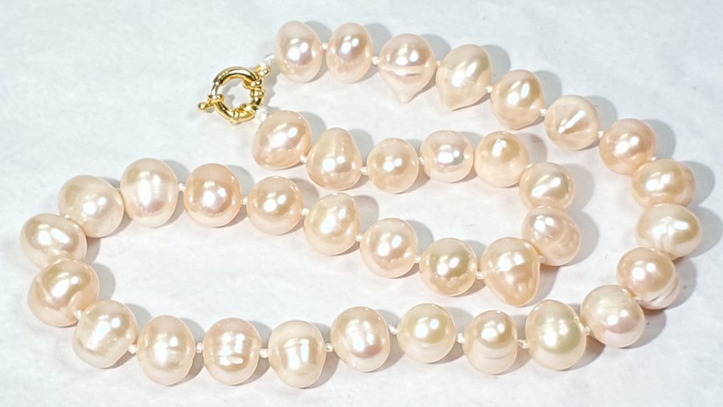 天然桃色珍珠,淡水 - 非常大 - 宁静与平和 - 925纯银镀金 - 项链 #1.0