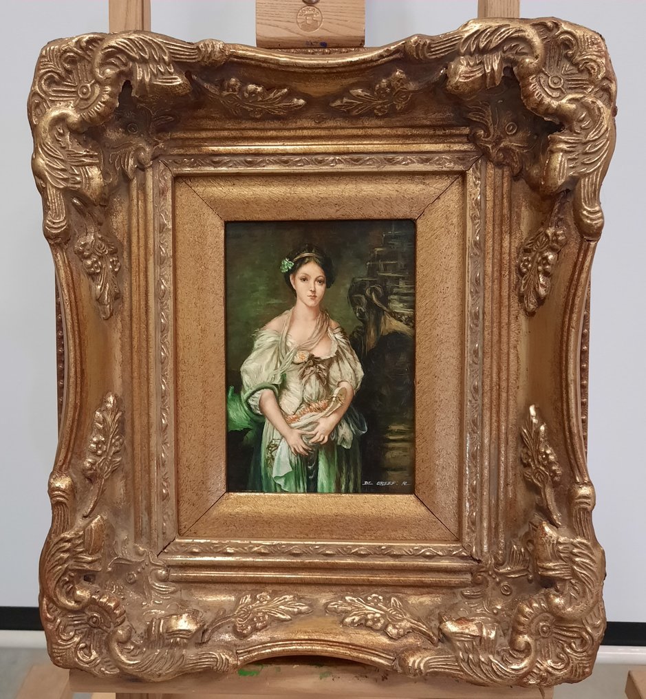 R. De Greef (XX) - Meisje met bloemen uit de gebroken kruik #1.0