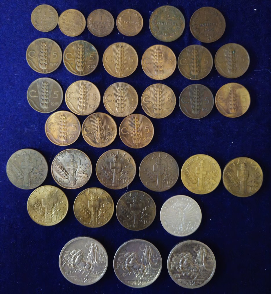 意大利. Vittorio Emanuele III. Lotto 34 monete - 4 in Argento - 1903/1943 Varie monete non comuni  (没有保留价) #1.0
