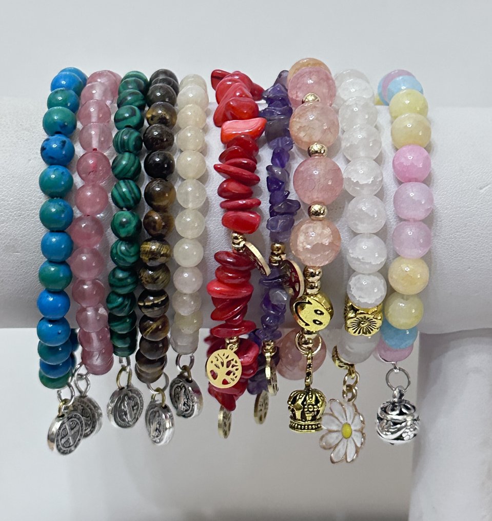 20 Natural Stone Bracelets: Garnet; Agate; Amethyst; Chrysocolla; Nephrite... - Bracelet - And religious amulets. #1.0