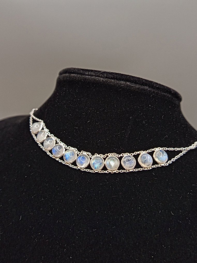 Pezzo Unico, Gioiello in Argento 925, Collana Girocollo con Pietra di Luna Top Quality-8.5 g- 8.5 g - (1) #1.0