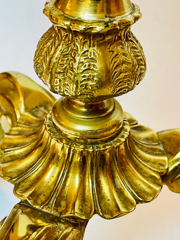 Table d'appoint - Table d'appoint / table à piètement central de style Hollywood Regency - Onyx, Laiton moulé - Table à piédestal #4.3