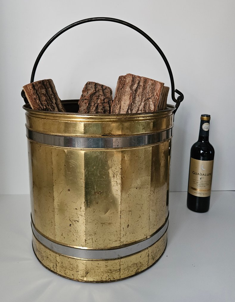 XL Houtbak met zeldzame zilverkleurige banden - Virágcserép - Réz #3.2