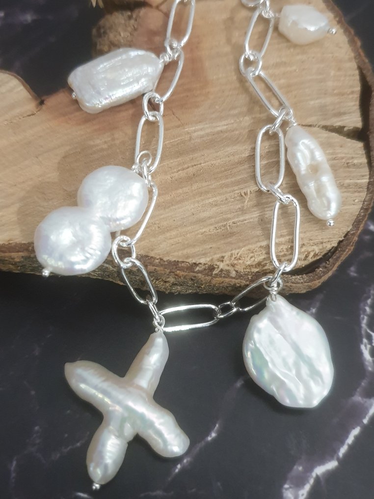 Ezüst, Barokk édesvízi gyöngyök - Karkötő #1.0