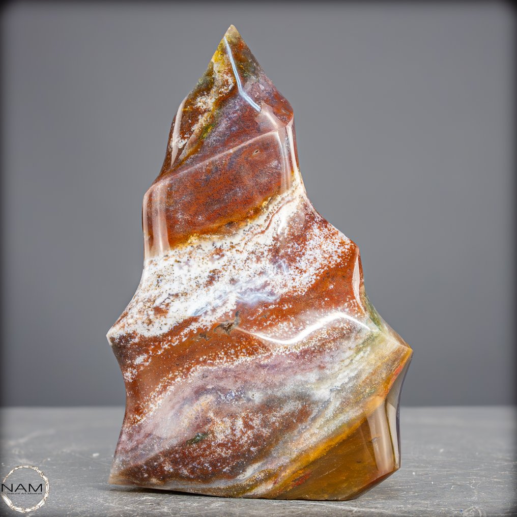 Natural agate flame rare, picturesque freeform with powerful expression- 736.35 g #2.1