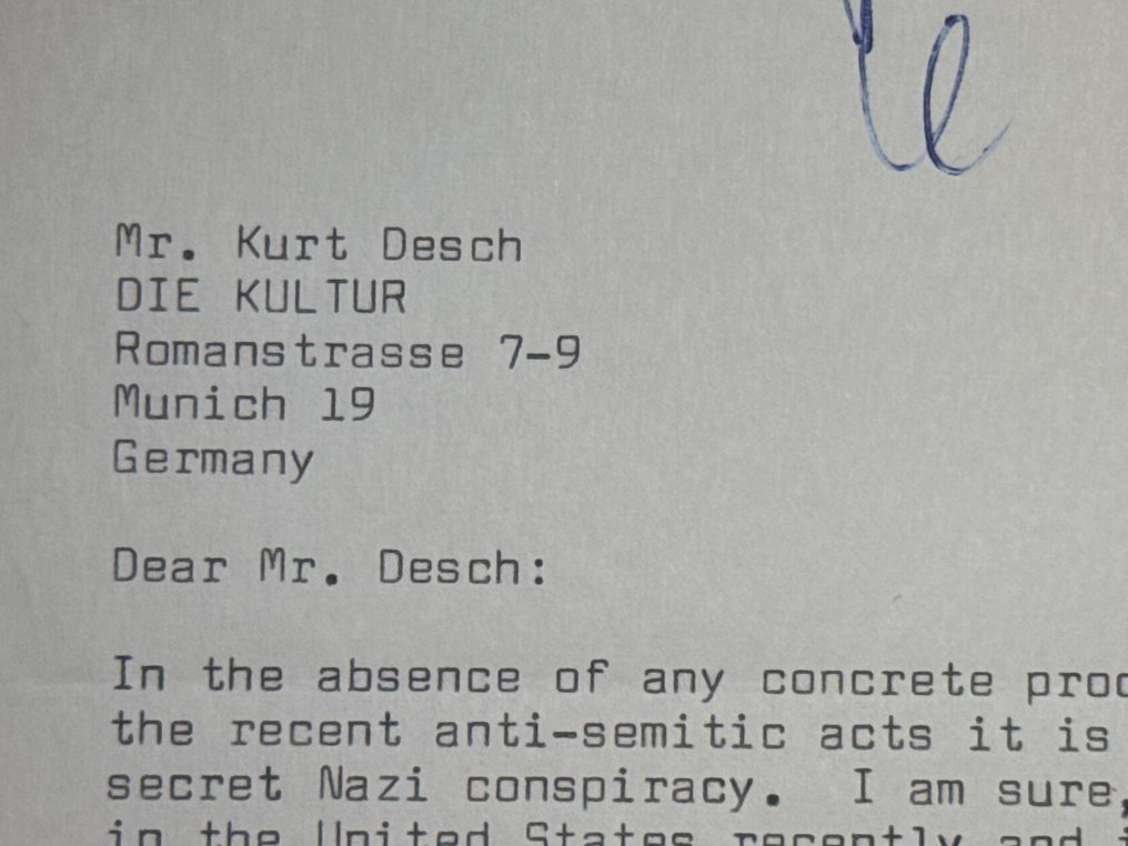 Arthur Miller (1915–2005) famous American actor and writer, husband of Marilyn Monroe - Important typed and autograph signed letter to a german journal about Antisemitism in the word - 1960 #4.3