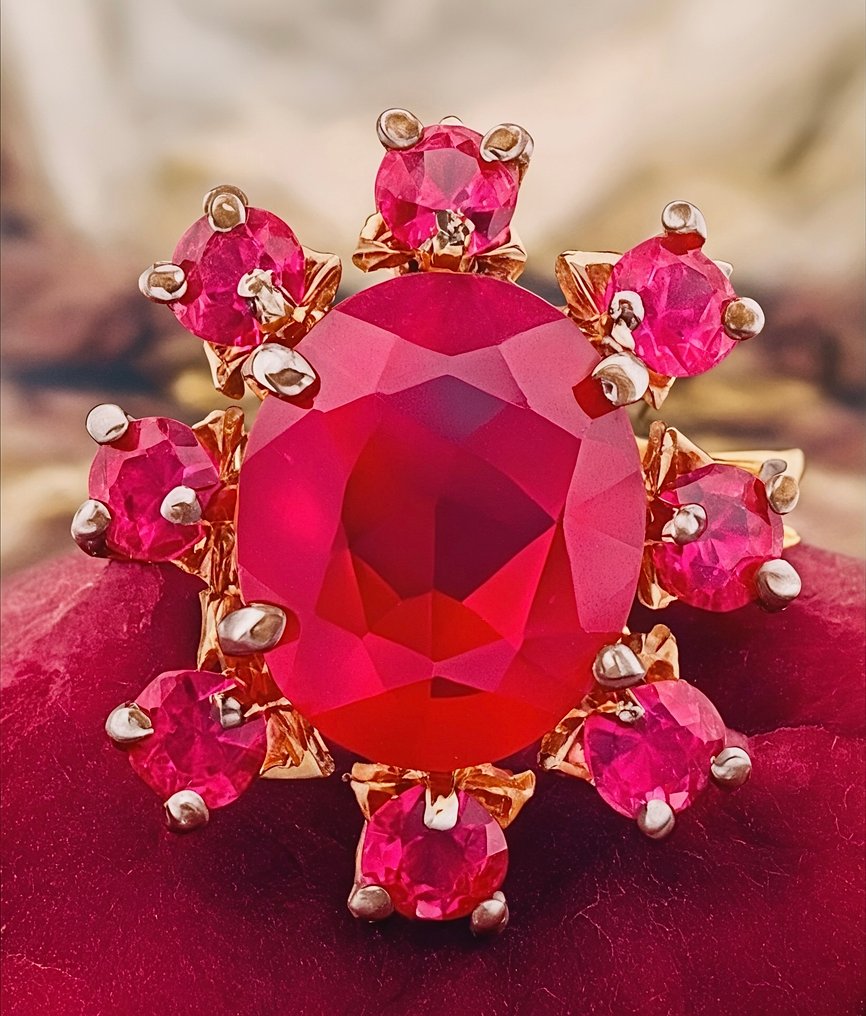 没有保留价 - 戒指 - 9 kt. 黄金, 银 红宝石 - 红宝石 #1.0