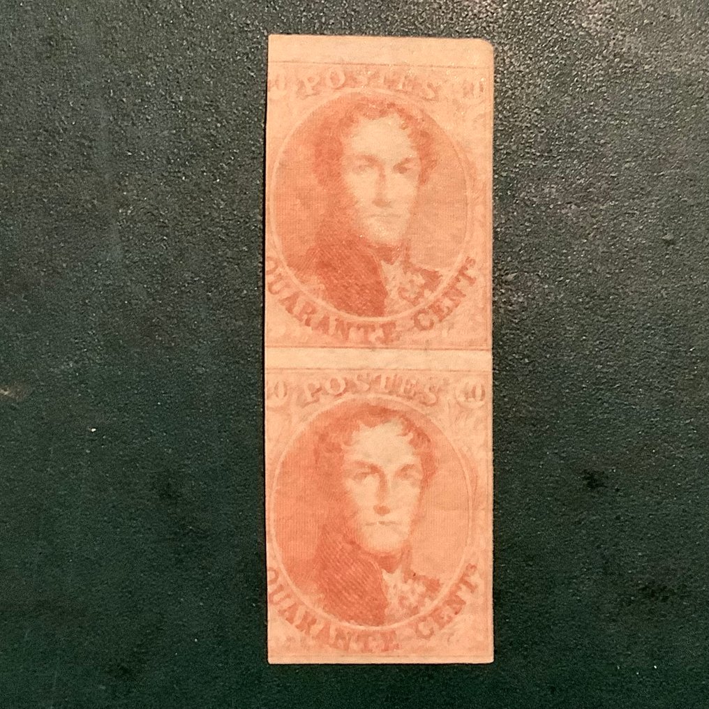 比利时 1849/1850 - 一对40分，列奥波德国王I型吊坠，带水印，装裱在框架中 - OBP 5 #1.0