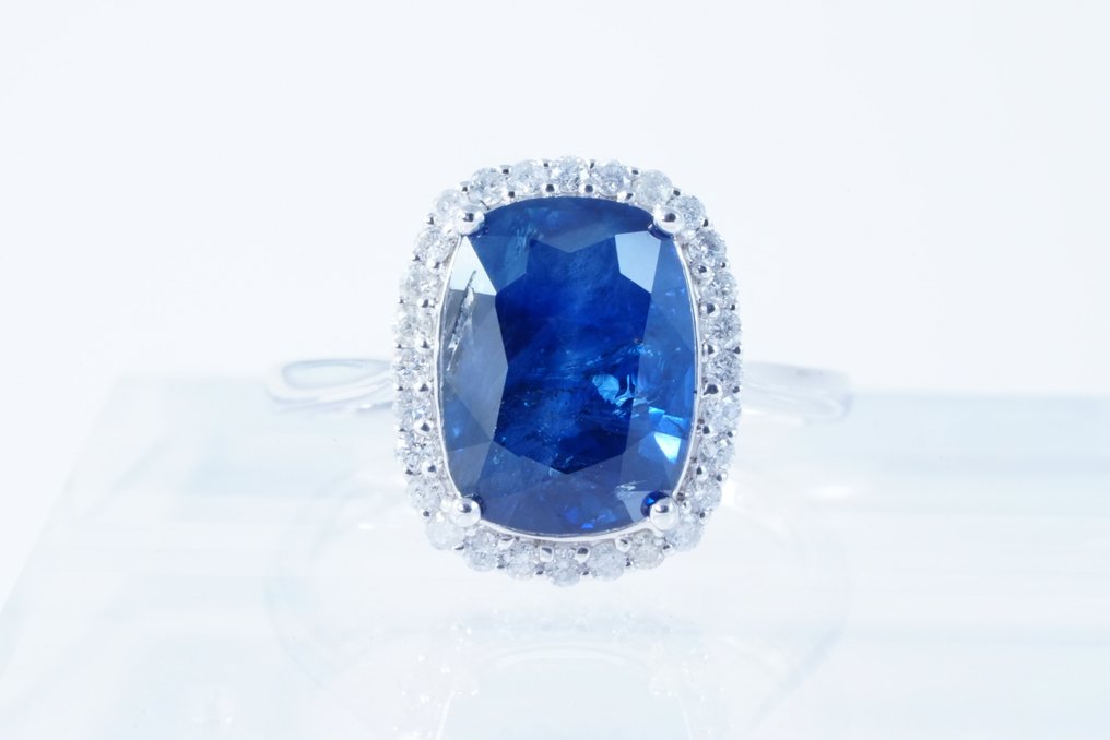 沒有保留價 - 戒指 鉑金 -  6.36ct. tw. 藍寶石 - 鉆石 #1.0