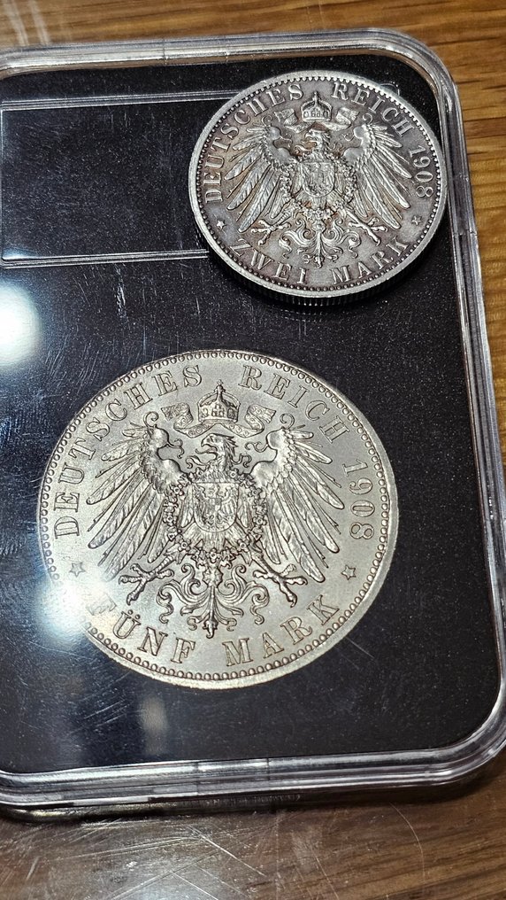 Germany, Empire 2 und 5 Mark 1908 Universität Jena Sachsen-Weimar-Eisenach #1.0