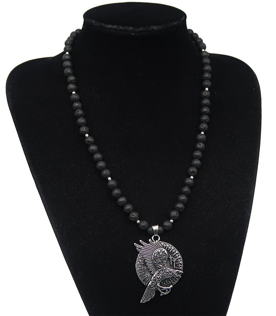 Viking Raven of Odin: Vision of the Invisible & Spiritual Guide - Clasp, 925 silver beads - Necklace with pendant #2.1