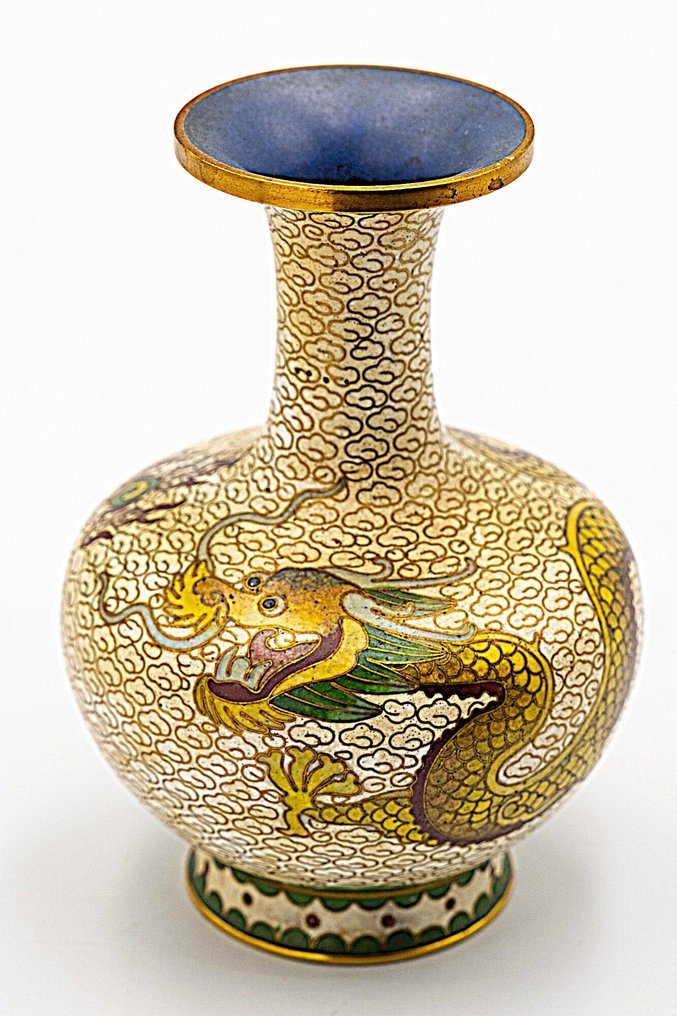 Cloisonette Vase with Enamelled Dragon Pattern, 1950 - Jarrón - Metal, Esmalte #1.0