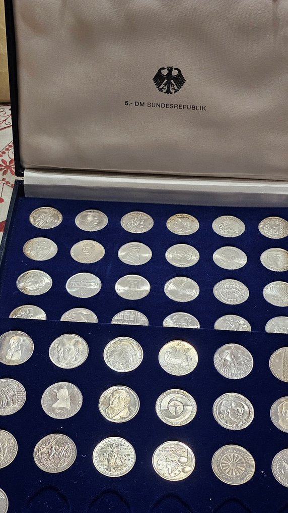 Duitsland. 43 x 5 Mark Gedenkmünzen inkl den ersten Fünf Silbermünzen 1952-1981 #1.0