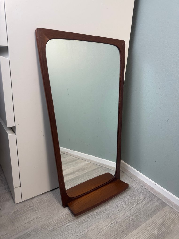 Wall mirror - Teak - Teak wooden mirror with shelf – Mid Century #1.0