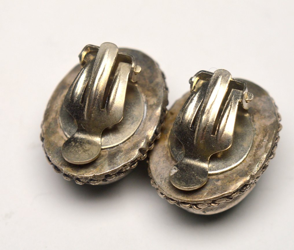 复古925银 - 耳环 - 绿色苹果石 #4.3