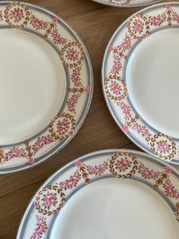 Limoges - Dessert service (8) - Guirlande - Porcelain - Limoges dessert plate #4.3