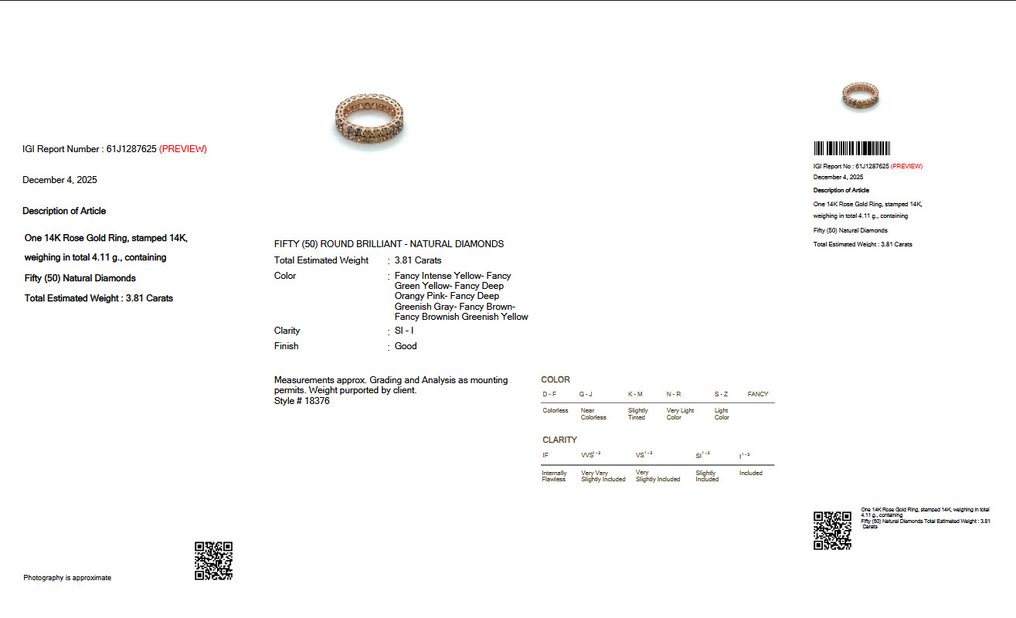 χωρίς τιμή ασφαλείας - Δαχτυλίδι - 14 καράτια Ροζ χρυσό -  3.81ct. tw. Διαμάντι (Φυσικού χρώματος) - ΙΓΙ #2.1