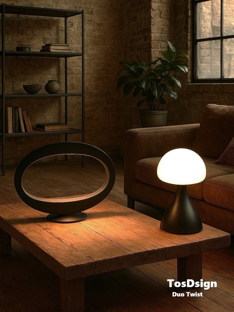 Massive en Reliving - Επιτραπέζιο φωτιστικό (3) - Berio & Mush-Roomlight - Μαύρο επικαλυμμένο αλουμίνιο/μέταλλο και γυαλί - Duo Twist: Μαύρες Ομορφιές #1.0