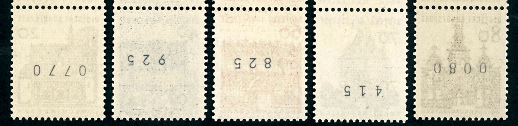 德国，联邦共和国 1964 - 全新20至80分建筑邮票，每5枚一排带编号的条。 #2.1