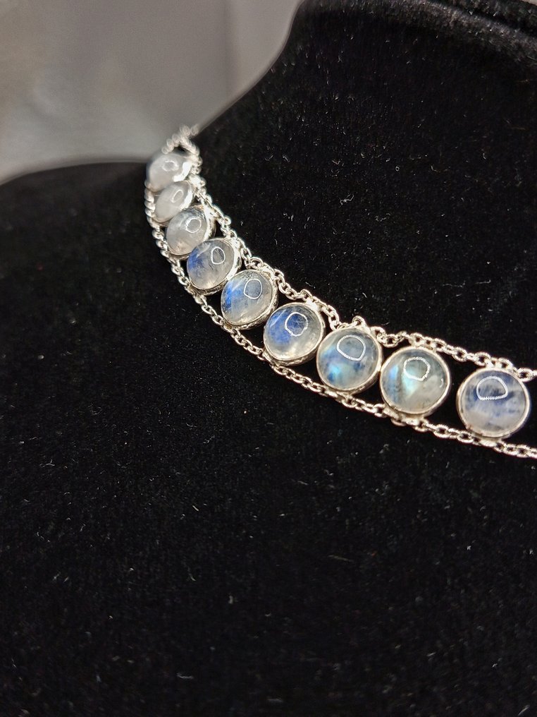 Pezzo Unico, Gioiello in Argento 925, Collana Girocollo con Pietra di Luna Top Quality-8.5 g- 8.5 g - (1) #3.2