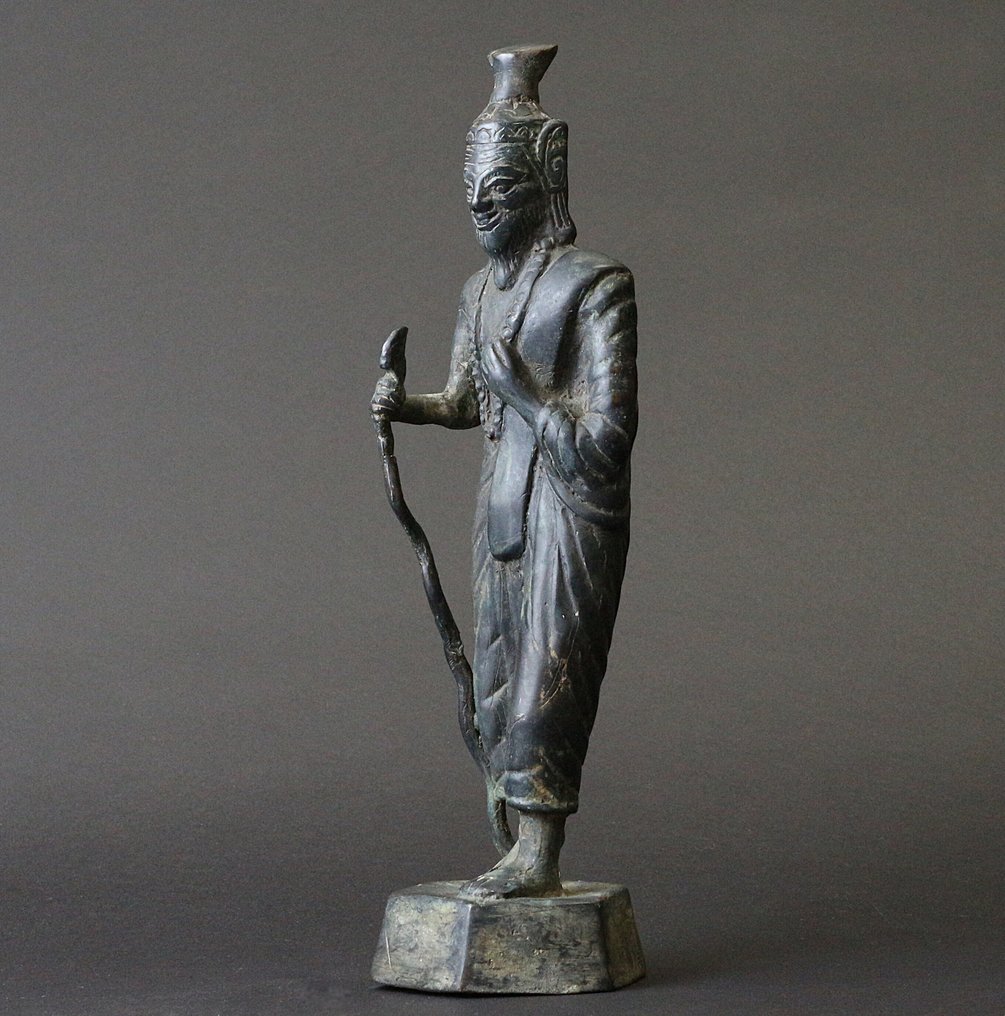 Bronze Figure of a Daoist Immortal with Staff - 青銅色 - 亞洲  (沒有保留價) #1.0