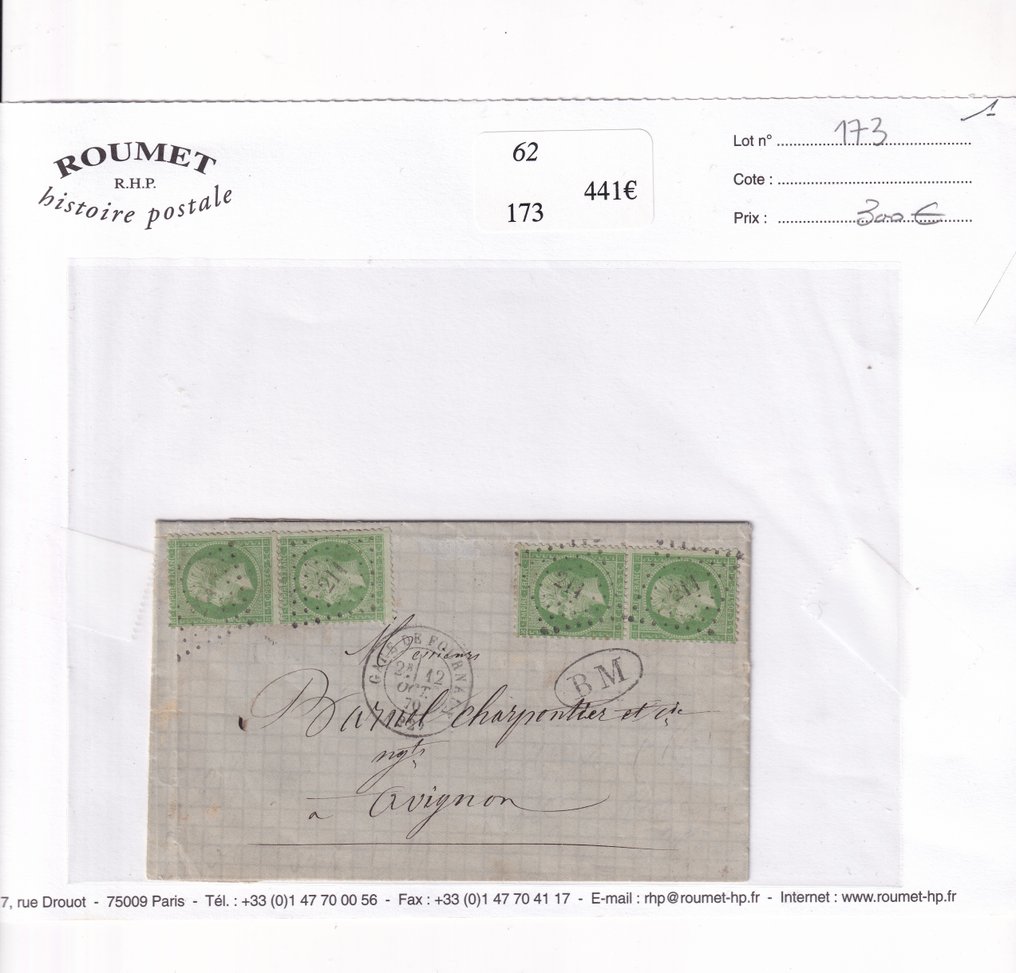 France 1870 - Rare letter with 2 pairs of cancellations, small and large numeral stamps, and a Moseile box seal. #1.0