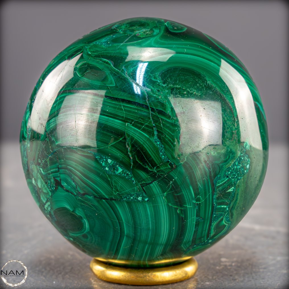 Sphère de malachite naturelle du Congo. Intense et expressif, avec un motif marqué.- 468.55 g #4.3