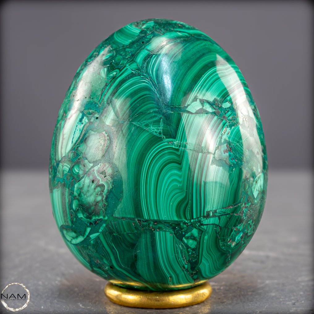 Œuf en malachite naturel Intense et expressif, avec un motif marqué.- 389.65 g #2.1