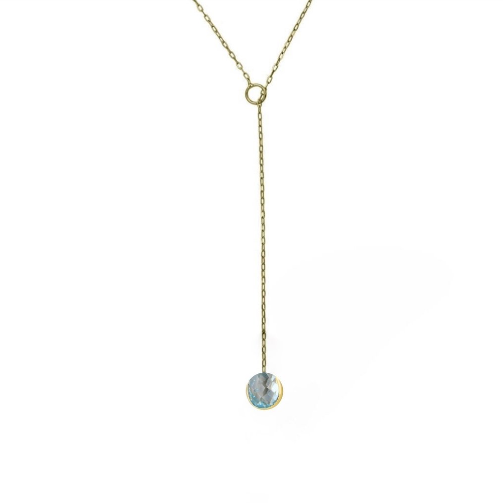 没有保留价 - Handmade - 项链 - 14K包金 黄金 锆石 - Y Model 蓝石 #1.0