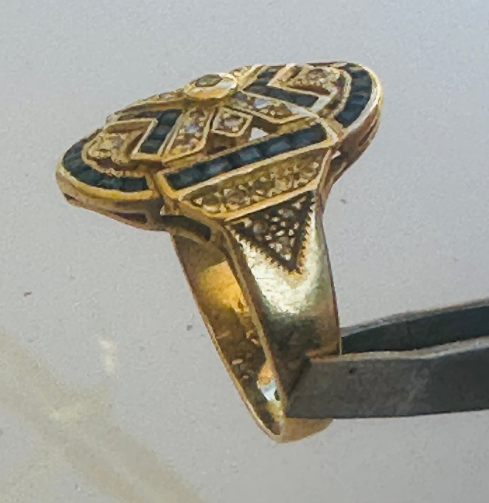 Βραδινό δαχτυλίδι - 18 καράτια Κίτρινο χρυσό Ζαφείρι - Διαμάντι #2.1