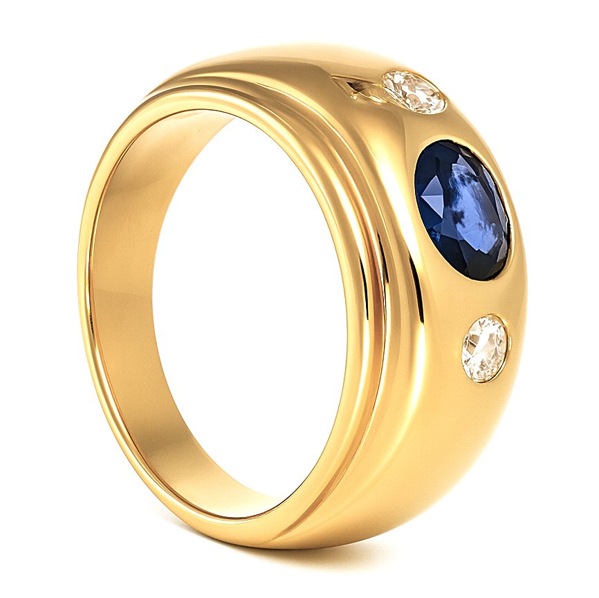 Bague - 18 carats Or jaune -  0.19ct. tw. Saphir - Diamant #1.0