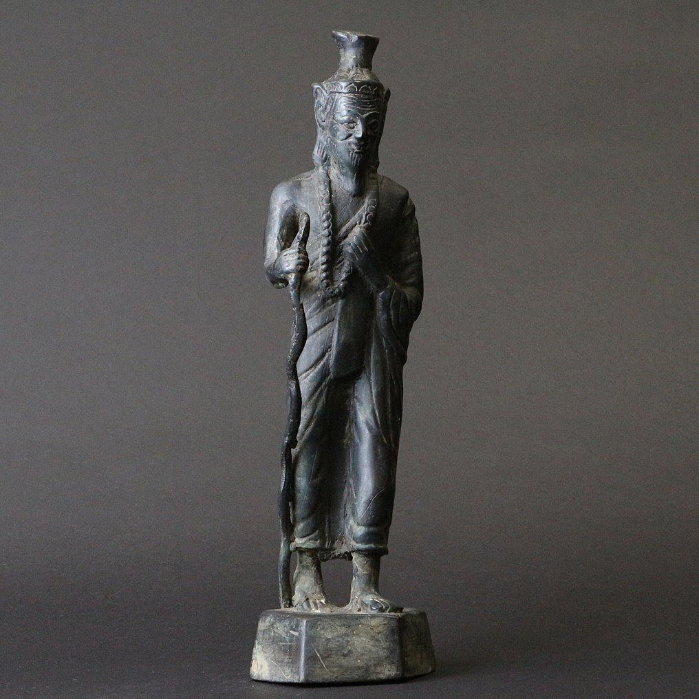 Bronze Figure of a Daoist Immortal with Staff - 青銅色 - 亞洲  (沒有保留價) #1.0
