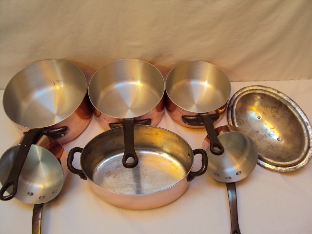 5 casseroles cuivre et 1 cocotte ovale avec couvercle - 烹饪锅套装 - 铜, 黄铜, 铁 #2.1