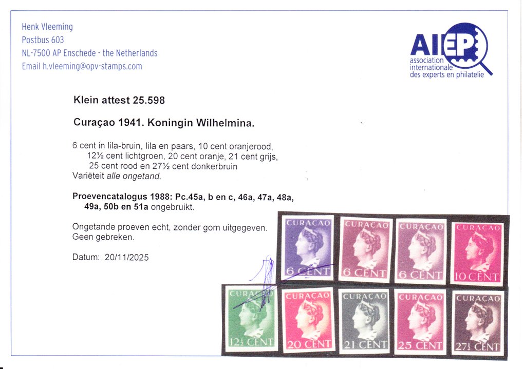 库拉索 1941 - 进行临床检查与评估，报告由H. Vleeming提供。 - PC 45a, b, c, 46a/49a, 50b en 51a #2.1