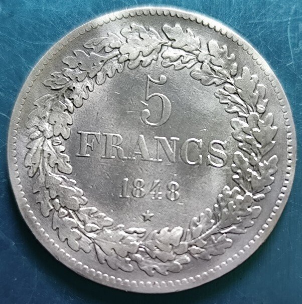 比利時. 利奧波德一世. 5 Francs 1848 tooled and cleaned  (沒有保留價) #1.0