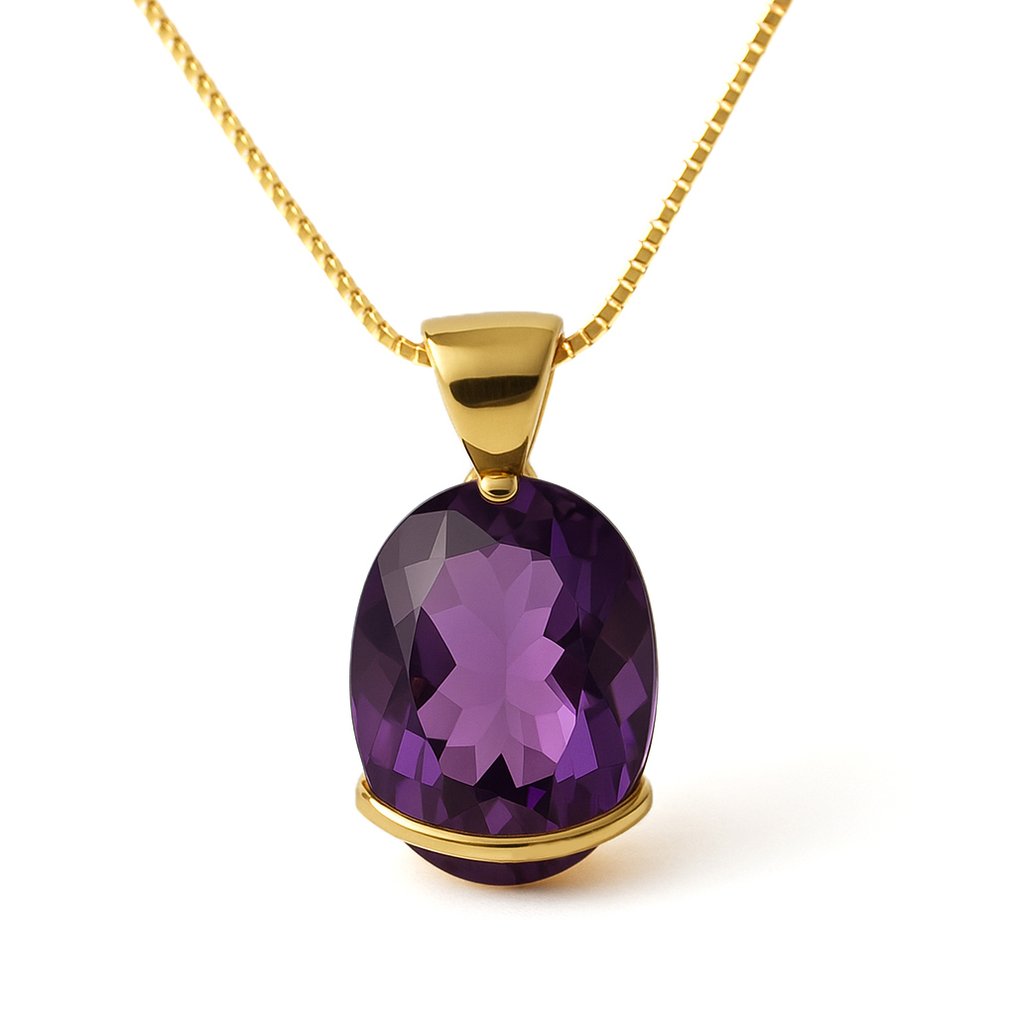 Colier cu pandantiv - 18 ct. Aur galben -  10.00ct. tw. Ametist #1.0