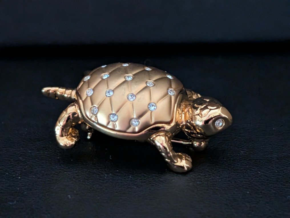 Άγαλμα, Swarovski broche schildpad - 3.5 cm - Μέταλλο, rodium gold plated #3.2